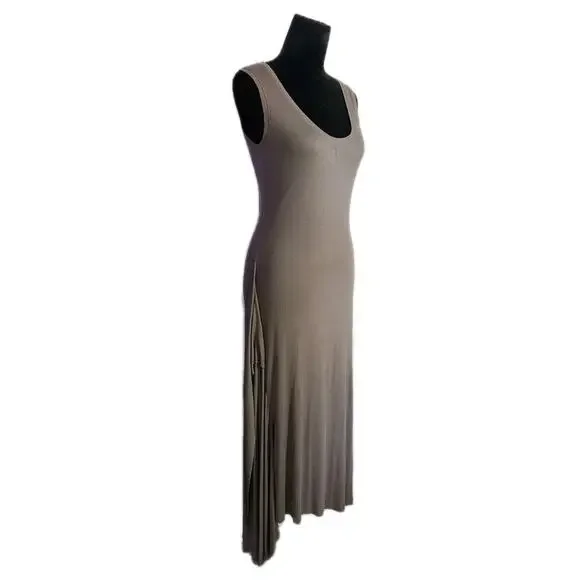 Nwot Bcbgmaxazria Women's Taupe Ribbed Tank Maxi Dress With Side Slit Medium - Picture 2 of 7